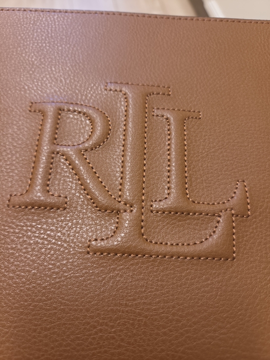 Ralph Lauren Handbags - Ralph Lauren Embossed RL Leather Clutch in Cognac Brown